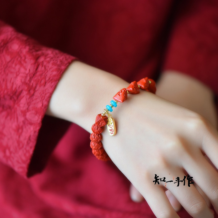 天然朱砂高含量紫金砂红砂 《莲花珠》手链手持